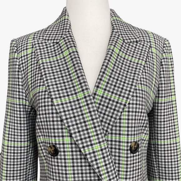 Aritzia x Wilfred Margaux Gray Green Houndstooth Double-Breasted Blazer Sz 2 EUC - Picture 3 of 16